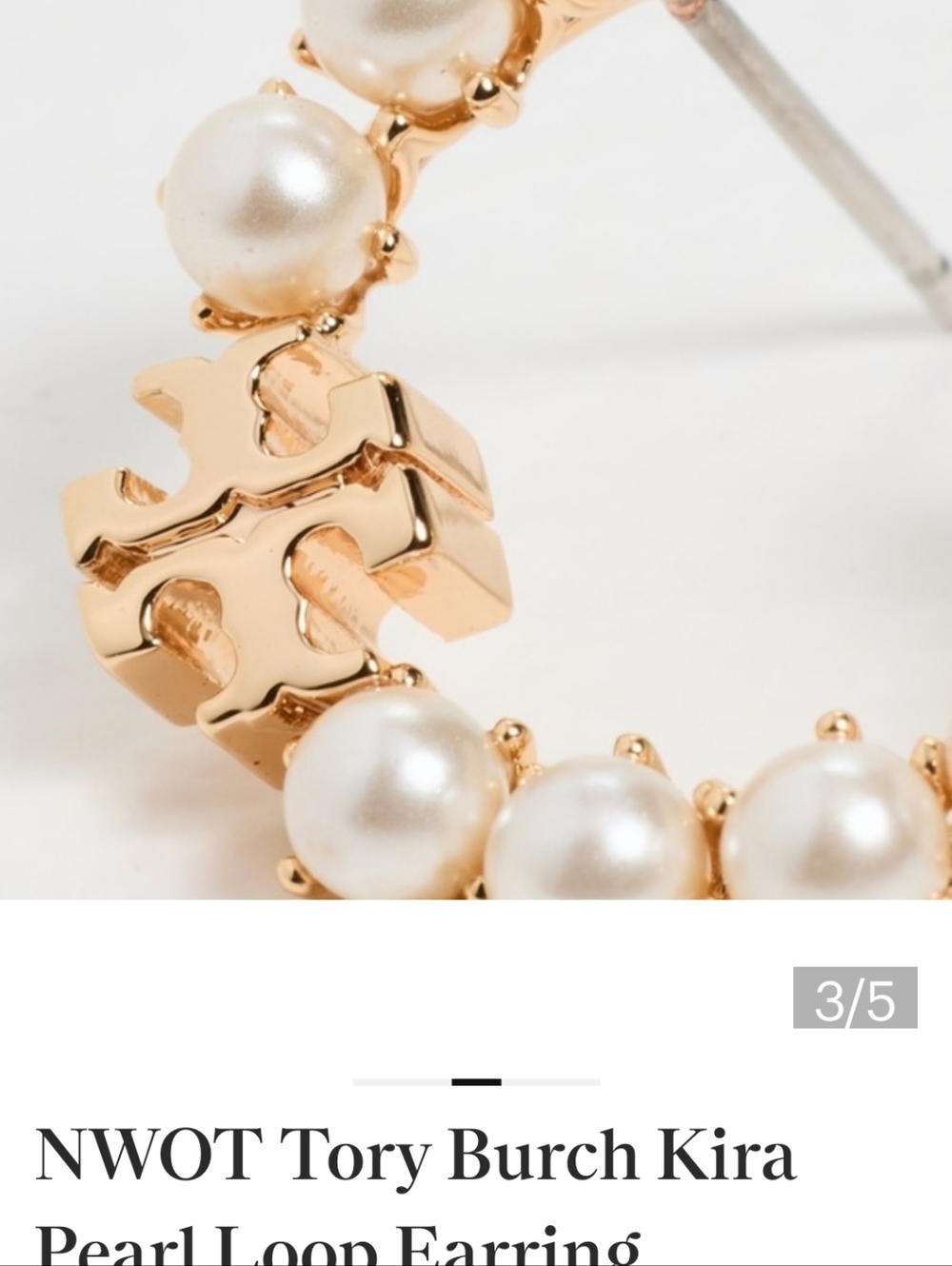 Tory Burch Kira Pearl And Logo Hoops Nwt - Picture 3 of 4